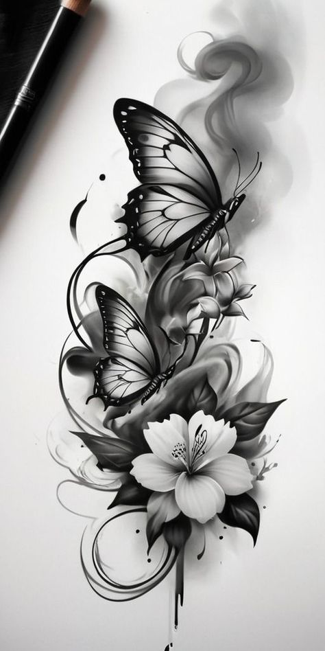 Fox And Butterfly Tattoo, Women Cover Up Tattoos, Cover Tattoo Ideas Women, Back Tattoo Cover Up Ideas For Women, Butterfly Flower Tattoo Design, Flower With Butterfly Tattoo, Tattoo Cover Up Ideas For Women, Cover Up Tattoo Designs For Women, Flowers And Butterflies Tattoos