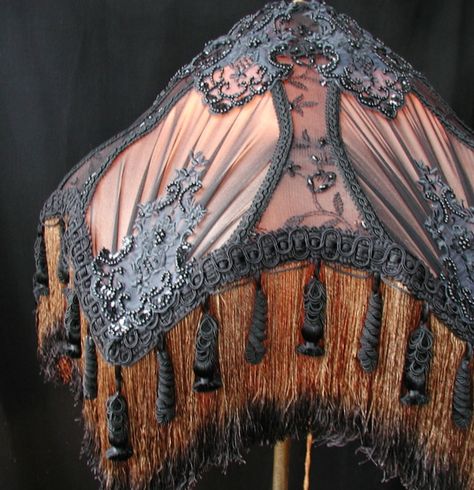 Antique Victorian Lampshade / Black and Bronze Goth Lamp, Vintage Lampshades, Victorian Interior Design, Beaded Lampshade, Antique Lamp Shades, Victorian Lamps, Victorian Lampshades, Victorian Interior, Victorian Goth