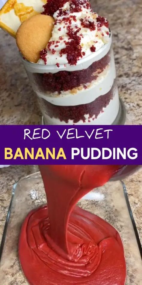 Red Velvet Banana Pudding Red Delicious Apples Recipes, Southern Dessert Recipes, Red Velvet Banana Pudding, Dessert Pairing, Southern Recipes Desserts, Banana Buttermilk, Banana Pudding Recipe, Red Delicious Apples, Southern Desserts