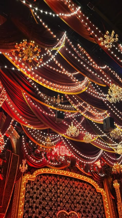 Burlesque Stage Background, Midnight Circus Aesthetic, Cabaret Club Aesthetic, Cabaret Stage Design, Moulin Rouge Aesthetic Room, Tightrope Aesthetic, Circus Life Aesthetic, Burlesque Club Interior, French Carnival