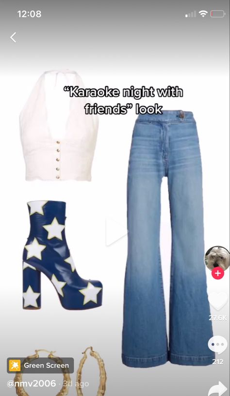 Karaoke Outfit, 2000s Fashion Outfits, 2000s Fashion, Karaoke, Bell Bottom Jeans, Polyvore Image, Cute Outfits, Fashion Outfits, Pants