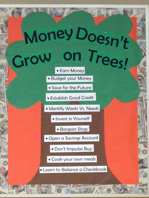 Finance Bulletin Board Ideas, Economics Bulletin Board High Schools, Financial Literacy Classroom Decor, Finance Classroom Decor, Accounting Bulletin Board, High School Economics Classroom Decor, Personal Finance Bulletin Board, Accounting Bulletin Board Ideas, Business Class Bulletin Board Ideas