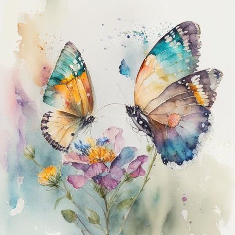 Watercolor Paintings Nature, Butterfly Art Painting, Beautiful Butterflies Art, Portrait Cartoon, Image Nature, Watercolor Flower Art, 수채화 그림, Butterfly Painting, Watercolor Sunflower