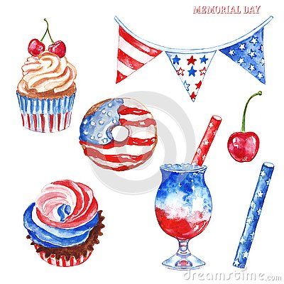 Memorial Day Party, Day Party Decor, Patriotic Desserts, Watercolor Red, Watercolor Set, Window Painting, Flag Decor, Patriotic Decorations, Day Party