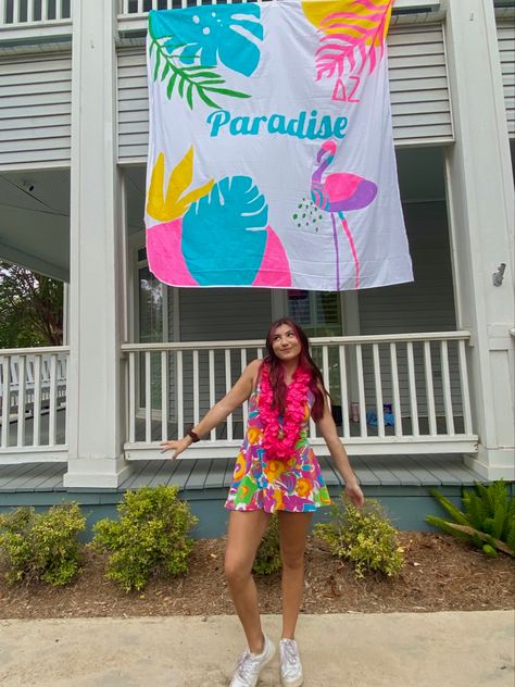 Tropical Bid Day Theme, Hawaiian Sorority Theme, Hawaiian Theme Dress, Work Week Themes Sorority, Sorority Work Week, Dress Up Days, Sorority Themes, Sorority Banner, Formal Ideas