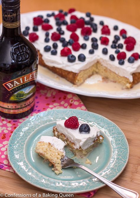 Baileys Tres Leches Cake- Confessions of a Baking Queen Boozy Baking, Baileys Cake, Leche Cake, Different Kinds Of Cakes, Tres Leches Cake Recipe, Leches Cake, Tres Leches Cake, Delectable Desserts, Tres Leches