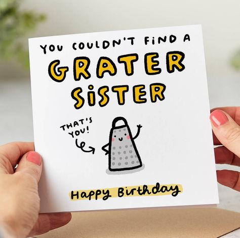 Cute Notes For Sister, Cute Christmas Gifts For Sister, Sister Valentine Card, Bday Card Ideas For Sister, Sister Cards Birthday, Sister Puns, Valentines Gift For Sister, Diy Birthday Cards For Sister, Sister Card Ideas