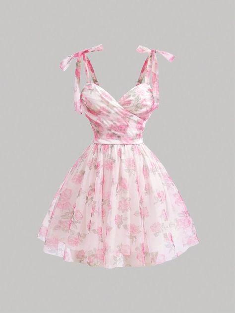 Cute Dress Outfits, Rose Bonbon, Printed Summer Dresses, Short Summer Dresses, Fairytale Dress, Pink Floral Print, Shein Dresses, Women Tunic Tops, Dress For Short Women