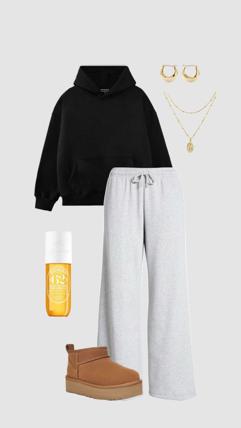 #myfirstshuffle Cute Outfits For School Sweatpants, Black Sweatpants Outfit For School, Sweatpants Outfit For School, Black Sweatpants Outfit, Outfit For School, Outfits For School, Sweatpants Outfit, Casual Preppy Outfits, Outfit Inspo Casual