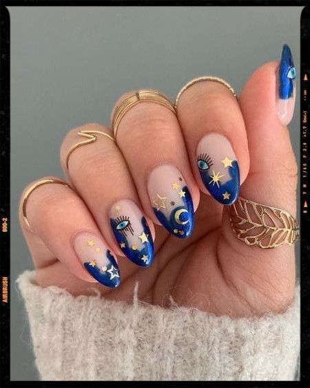 Nails With Gel, Evil Eye Nails, Witch Nails, Unghie Nail Art, Witchy Nails, Super Cute Nails, Beauty Nails Design, Gold Nail, Fall Acrylic Nails