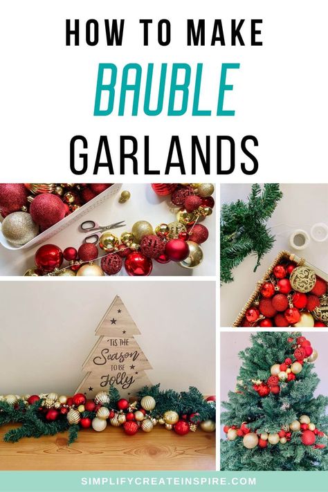 If you are looking for a budget-friendly way to decorate your home this Christmas, why not try making your own DIY Christmas garland? It's easy to do and it can add some extra holiday cheer to any room and help you create your dream Christmas tree! Learn how to make a Christmas garland with baubles, greenery and other decorations. I will also share some of my favourite tips for decorating with Christmas garland around your home. You may just find yourself addicted! Christmas Balls Garland Diy, Handmade Garland Ideas, Christmas Bauble Decoration Ideas, Christmas Bauble Garland Diy, Diy Bauble Garland, What To Do With Extra Ornaments, Christmas Ornament Garland For Tree, How To Add Ornaments To Garland, Bauble Garland Christmas Tree