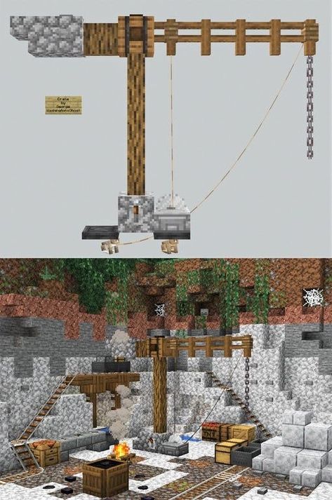 Mc Mine Entrance, Minecraft Mining Town, Minecraft Town Entrance Ideas, Mine Entrance Minecraft Ideas, Minecraft Mining Entrance, Minecraft Entrance Ideas Outside, Minecraft Town Entrance, Minecraft House Entrance, Mineshaft Entrance Minecraft