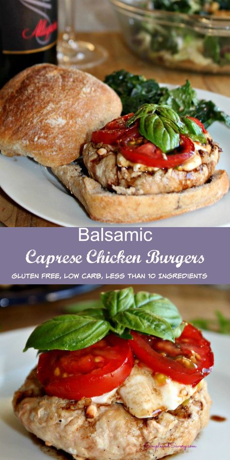 Balsamic Caprese Chicken, Caprese Burger, Chicken Burger Recipe, Healthy Summer Dinner, Meat Burger, Wraps Recipes, Chicken Caprese, Healthy Burger, Caprese Chicken