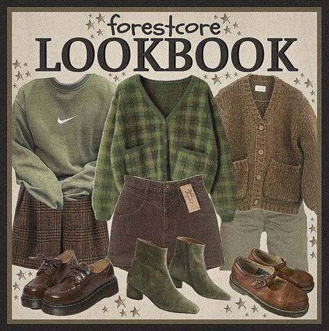 𝓳𝓾𝓵𝓲𝓮𝓽 on Instagram: “🌳🍃🪨🌾🌿 • #forestcore #lookbook #outfitinspo #fashion #moodboards” Green Academia Aesthetic Outfit, Forestcore Outfit, Forestcore Aesthetic, Witchy Outfits, Outfit Boards, Forest Core, Academia Outfits, Artsy Outfit, Cottagecore Outfits