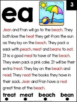 Ea Vowel Team, Phonic Reading, Reading Exercises, Phonics Reading Passages, Phonics Chart, Phonics Readers, Teaching Reading Comprehension, Kindergarten Reading Worksheets, Phonics Rules