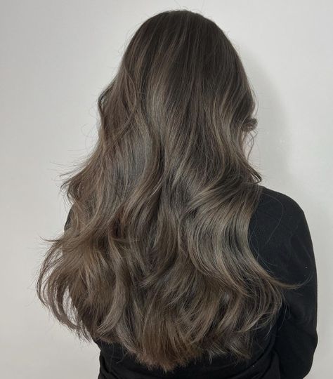 Ash Brown Wavy Hair, Brownish Grey Hair, Dark Brown Ash Hair, Ash Medium Brown Hair, Deep Ash Brown Hair, Dark Ashy Brown Hair, Ashy Dark Brown Hair Balayage, Brown Hair Levels, Dusty Brown Hair