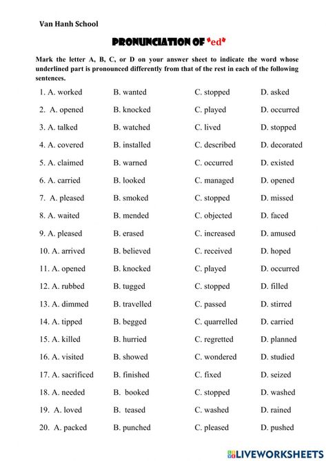 Pronunciation Worksheet, Ed Endings, Regular Verbs, English As A Second Language (esl), English As A Second Language, School Subjects, Google Classroom, Word Search Puzzle