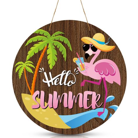 Welcome Flamingo Sign, Flamingo Welcome Sign, Summer Flamingo, Summertime Crafts, Wood Art Projects, Hello Summer, Summer Garden, Diy Wood, Welcome Sign