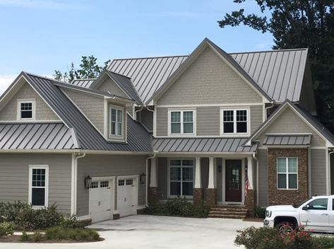 Metal Roof Houses Color Combos, Gray Metal Roof, Flat Roof Systems, Metal Roof Panels, Metal Roof Houses, Metal Roof Installation, Metal Roof Colors, Metal Roofs, Standing Seam Metal Roof