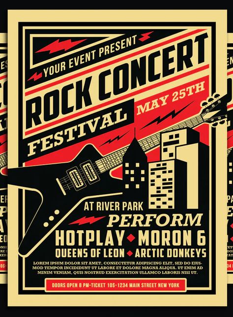 Rock N Roll Design, Rock Festival Poster, Music Festival Flyer, Concert Flyers, Rock Music Festival, Concert Poster Design, Hard Rock Music, Music Background, Concert Flyer