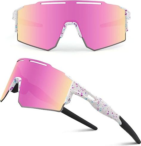 Ukoly Cycling Sunglasses for Men Women with 3 Interchangeable Lenses, Polarized Sports Sunglasses, Baseball Sunglasses Running Glasses, Cheap Sports Sunglasses With Tinted Lenses, Softball Sunglasses, Cheap Pink Shield Sunglasses With Gradient Lenses, Spring Pink Sunglasses With Mirrored Lenses, Pink Rimless Shield Sunglasses With Gradient Lenses, Pink Anti-reflective Sports Sunglasses, Baseball Sunglasses, Sporty Sunglasses