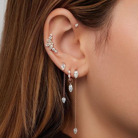 Ear Curation, Maria Tash, Mini Earrings, Romantic Bride, Marquise Cut Diamond, Tiny Stud Earrings, Stacked Jewelry, Diamond Charm, Marquise Diamond