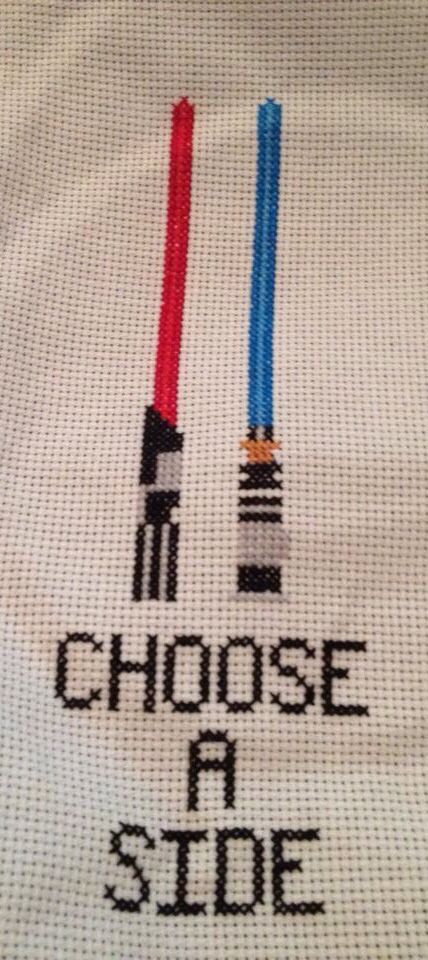 Star Wars lightsaber cross stitch Lightsaber Embroidery, Embroidering Ideas, Obi Wan Lightsaber, Patched Pants, Star Wars Cross Stitch, Star Wars Embroidery, Diy Star Wars, Red Lightsaber, Stitch Beads