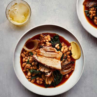 Slow-roasted pork belly with cannellini beans Pork Apple, Cannellini Beans Recipes, Waitrose Food, Fish Dinners, Pork Belly Recipes, Roast Pork, Dinner Prep, Pork Loin Roast, Fish Dinner