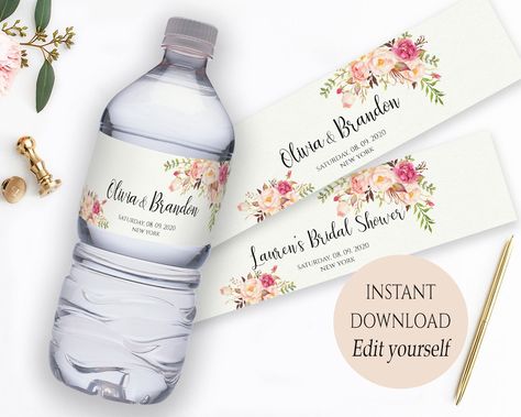 Water Bottle Label Template PDF Instant Download Printable - Etsy Australia Label Botol, Wedding Recipes, Diy Water Bottle Labels, Custom Bottle Labels, Bautizo Ideas, Wedding Bottle Labels, Custom Water Bottle Labels, Wedding Water, Water Bottle Labels Wedding