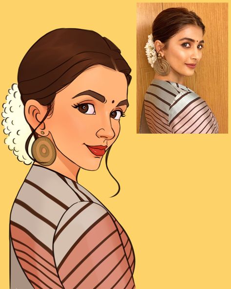 Cartoon style digital portrait / caricature illustration of beautiful Actress Pooja Hegde Simple Fanart, Caricature Tutorial, Caricature Illustration, Basic Sketching, Portraits Illustrés, Daily Illustration, Vector Portrait Illustration, Digital Portrait Illustration, Human Figure Sketches