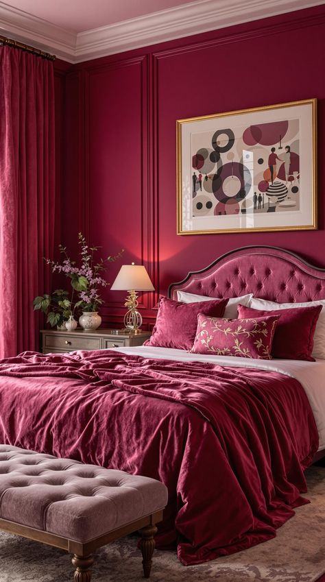 Pink Bedroom Ideas Two Tone Pink Room, Raspberry Bedroom Ideas, Magenta Bedroom Ideas, Raspberry Bedroom, Magenta Bedrooms, Red And Pink Bedroom, Design A Bedroom, Pink Bedroom Ideas, Pink Bedroom For Girls