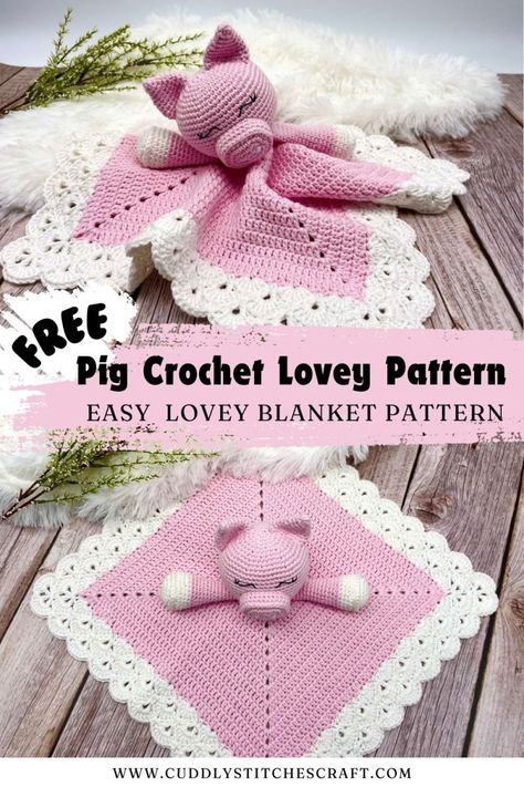 Make this adorable crochet pig security blanket with the help of my FREE pig crochet lovey pattern. This is a very easy lovey blanket pattern to follow with detailed step by step instructions and many photos to guide you through making this adorable crochet toy. Visit www.cuddlystitchescraft.com for more free crochet animal patterns and video tutorials you will love! #crochet #amigurumi #crochetanimals #crochettoys #crochetprojects Easy Crochet Lovey, Free Crochet Animal Patterns, Crochet Lovey Blanket, Crochet Lovey Pattern, Crochet Lovies, Lovey Blanket Pattern, Crochet Lovey Free Pattern, Crochet Projects To Sell, Crochet Security Blanket