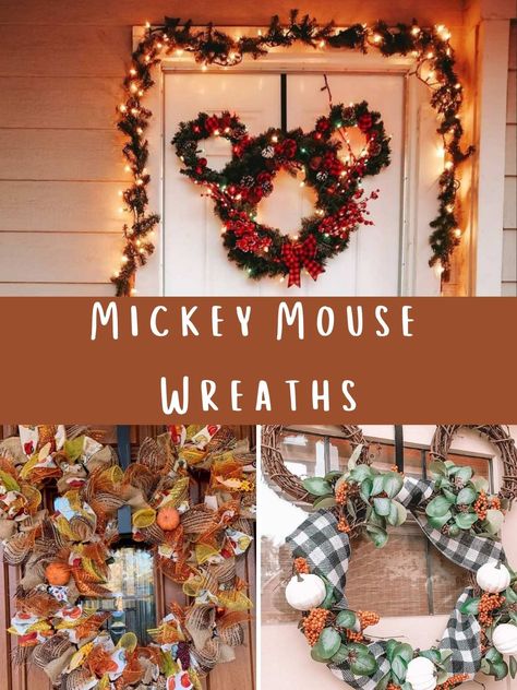 Mickey Mouse Wreath DIY Cutest Ideas & Instructions - Pink Pop Design Diy Disney Wreaths For Front Door, Mickey Mouse Wreath Diy, Mickey Mouse Wreath, Mickey Wreath, Disney Wreath, Mickey Decorations, Cute Mickey Mouse, Fall Door Decorations, Mickey Christmas