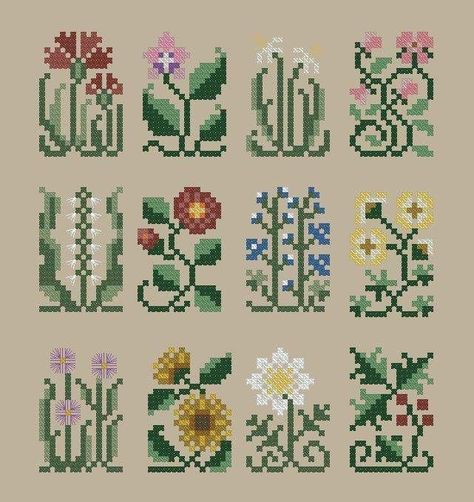 Alpha Patterns Crochet Flower, Mini Flower Cross Stitch, Cross Stitch Flowers Simple, Fair Isle Knitting Patterns, Tapestry Crochet Patterns, Cross Stitch Patterns Flowers, Mini Cross Stitch, Pixel Pattern, Crochet Tapestry