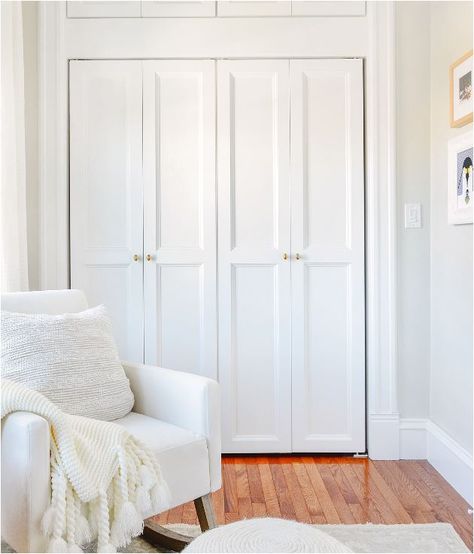 Attractive Bi-fold Closet Doors | Centsational Style Tall Closet Doors, Glass Closet Door, Tall Closet, Folding Closet Doors, Glass Closet Doors, Glass Closet, Closet Door Hardware, Closet Door Makeover, Bifold Closet Doors