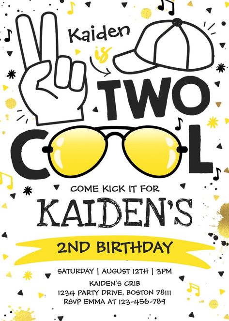 Two Cool Birthday Party I'm Two Cool 2nd Birthday Invitation Two Cool Birthday Party Boy, Two Cool Birthday Party, Two Cool Birthday, Birthday Party Boy, Two Cool, Party Boy, 2nd Birthday Invitations, Boy Birthday Parties, Boy Party