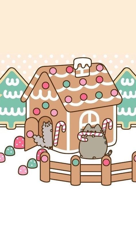 Pusheen Christmas, Christmas Background Iphone, Pusheen Cute, Xmas Wallpaper, Cat Background, Cat Kawaii, Pusheen Cat, Christmas Phone Wallpaper, Cute Christmas Wallpaper