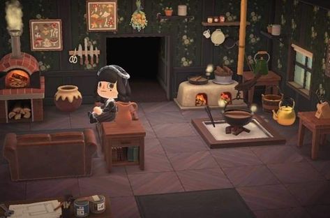 Animal Crossing Witch, Witch Living Room, Witch Library, Witchy Living Room, Kawaii Island, Witchy House, Witchy Cottagecore, Witchy Kitchen, Witchy Room