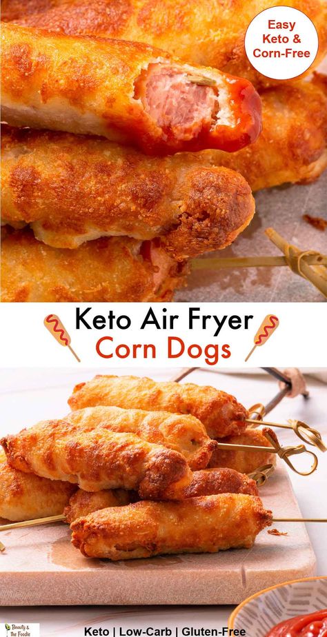 Keto Air Fryer Corn Dogs Low Carb No Cook Meals, Hot Keto Meals, Keto Deep Fryer Recipes, Keto Hotdogs Recipes, Air Fryer Carnivore, Keto Chalaffles, What To Do With Hot Dogs, Airfryer Low Carb Recipes, Keto Hot Dog Recipes