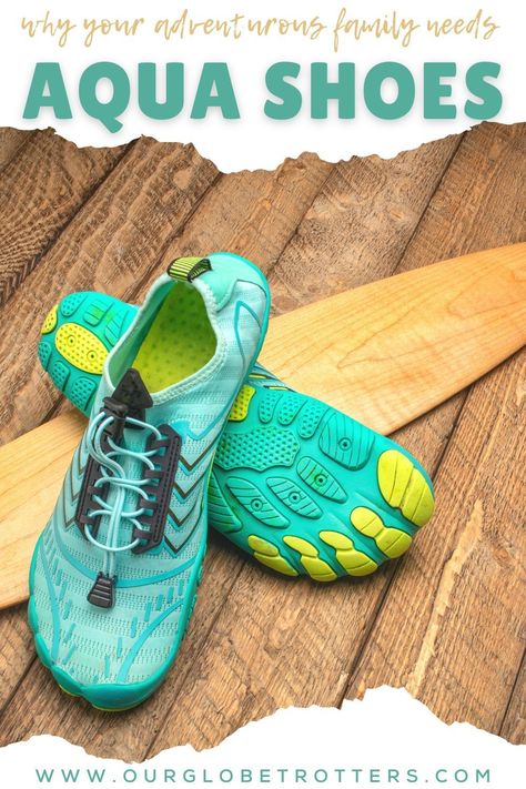 Adventurous families, don't set off this summer without packing a pair of aqua shoes! We explain exactly what aqua shoes do and how they protect feet, ideal for any water based vacations from hiking to the beach ~ Best products you need to pack for your next family vacation ~ Our Globetrotters Family Travel Blog Outdoor Exercises, Water Aerobics, Kayak Adventures, Thermal Comfort, Travel Gadgets, Kids Exploring, Aqua Shoes, Toddler Travel, Swim Shoes