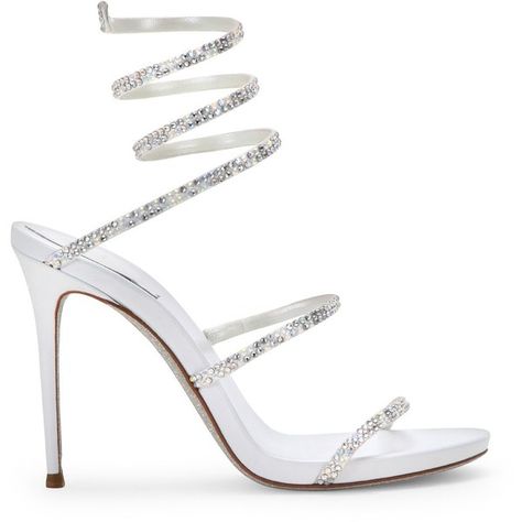 Satin and rhinestone sandals ($1,030) ❤ liked on Polyvore featuring shoes, sandals, snake sandals, glitter shoes, rhinestone shoes, rhinestone stilettos and white stilettos Cool Sandals, Heels Rhinestone, Beige High Heels, Luxury Designer Shoes, Party Pumps, Roman Sandals, Crystal Heels, Rhinestone Sandals, Wrap Sandals