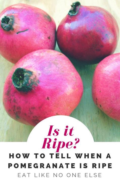 How to Tell When a Pomegranate is Ripe  #pomegranate #fruit #ripefruit #seasonal #eatlikenooneelse | eatlikenoone.com How To Reseed A Pomegranate, How To Eat Pomegranate, How To Eat A Pomegranate, Pomegranate Recipes Healthy, Eating Pomegranate, Pomegranate Growing, Pomegranate How To Eat, Pomegranate Benefits, Witchy Garden