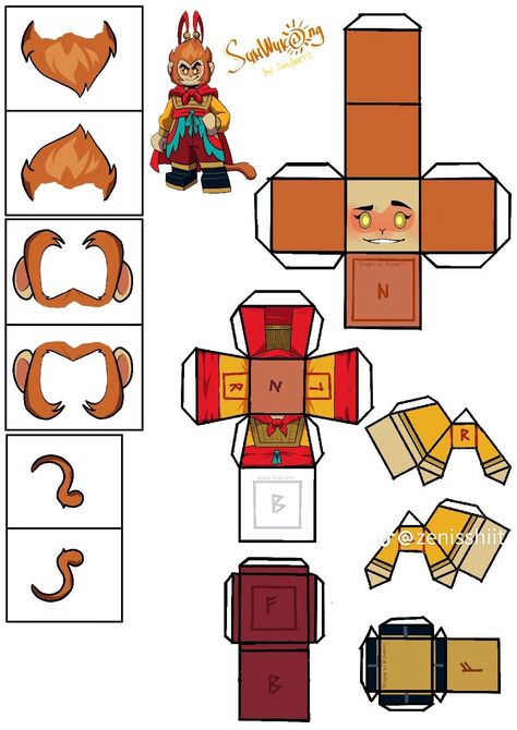 Wukong Lmk, Macaque X Sun Wukong, Papercraft Anime, Lmk Fanart, Lego Monkey King, Monkie King, Kids Origami, Anime Paper, Doll Template