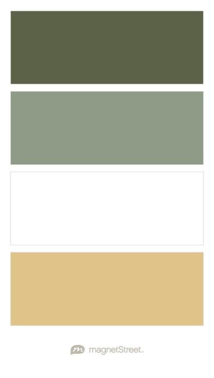 Ivy Green, Green Willow, White, and Matte Gold Wedding Color Palette - custom color palette created at MagnetStreet.com Sage Green Gold Color Palette, Green Gold Cream Color Schemes, Green White Gold Wedding Color Palettes, Green White Color Palette, White Gold Color Palette, Green Yellow Color Palette, White And Gold Color Palette, Wedding Color Schemes Gold, Green And Gold Color Palette