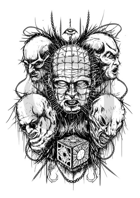 Hellraiser on Behance Hellraiser Tattoo, Pinhead Hellraiser, Horror Movie Icons, Horror Tattoo, Horror Movie Art, Tshirt Art, Bad Guys, Illustration Graphic Design, Tattoo Sketches