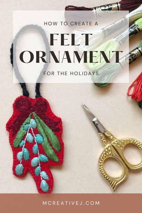 Learn how to create a simple embroidered felt ornament to hang on your tree this holiday season. MCreativeJ offers a step by step tutorial to help you make it happen. Simple Christmas Embroidery, Coiled Rope, Embroidered Felt, Felt Ornament, Diy Felt, Dmc Thread, Embroidery Ideas, Satin Stitch, Handmade Ornaments