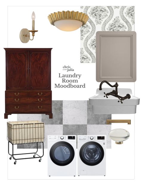 Laundry Room Mood Board and The Two Elevations we were Deciding Between - Chris Loves Julia Cabinet Overlays, Laundry Room Mood Board, Modern Cottage Kitchen, Remodeling House, Room Mood Board, Blue Gray Paint Colors, Blue Gray Paint, Laundry Room Layouts, Farmhouse Laundry