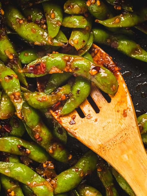 Spicy Edamame with Garlic | Mikha Eats How To Make Spicy Edamame, Meal Prep With Edamame, Spicy Edamame Sauce, Edamame Meal Prep, Roasted Edamame Recipes, Edamame Recipes Healthy, Healthy Ethnic Recipes, Teriyaki Edamame, Spicy Edamame Recipes