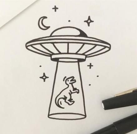 Flash Art Tattoos, Ufo Tattoo, Trex Dinosaur, Dinosaur Tattoos, Kunst Tattoos, Strength Tattoo, Alien Tattoo, Doodle Tattoo, Initial Tattoo