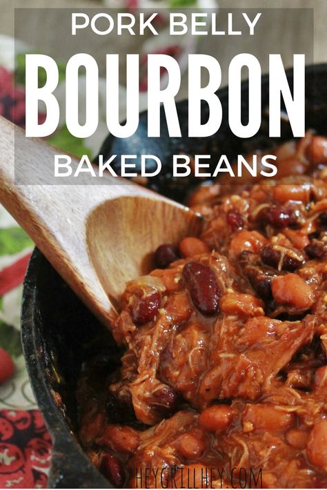 All of the best and most indulgent things come together for these Pork Belly Bourbon Baked Beans. Just saying it sounds a little naughty. Pork belly. Bourbon. Baked Beans. Mmmmmmmmmmmmmm. #porkbelly #pork #bourbon #bakedbeans Bourbon Baked Beans, Bbq Pork Tenderloin, Grilling Recipes Pork, Hey Grill Hey, Bbq Pork Recipes, Bbq Appetizers, Bbq Side Dishes, Braised Pork Belly, Pork Belly Recipes